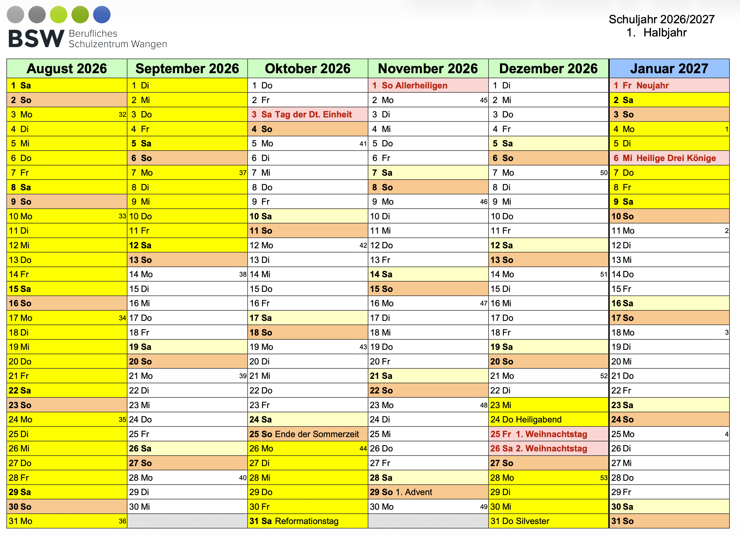 Ferienkalender 2026 2027