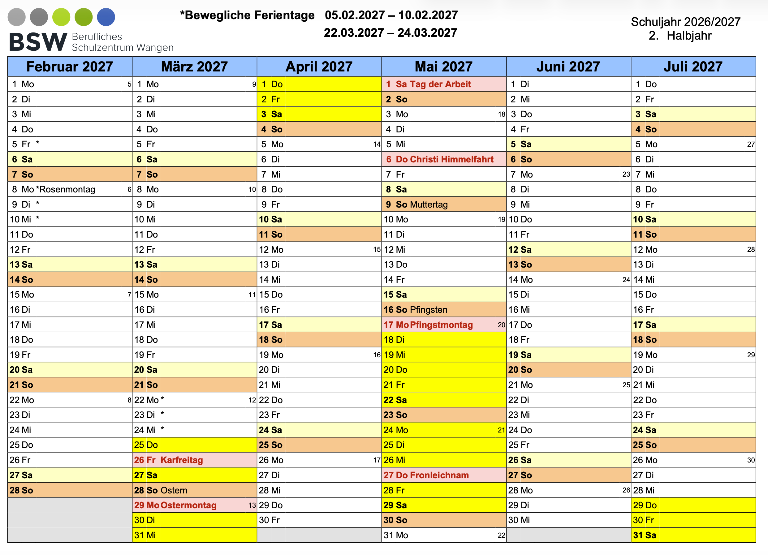 Ferienkalender 2026 2027